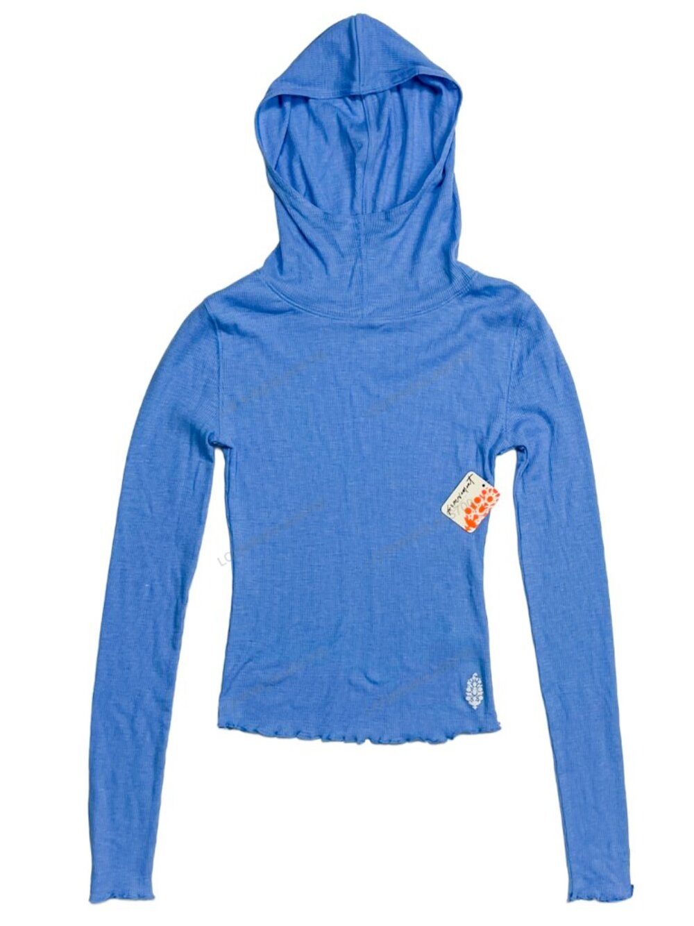 Free People FP Movement Breathe Easy Layer Ribbed Hooded Top Riviera Blue XS NWT - Picture 2 of 10